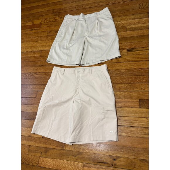 Nike Mens Golf Shorts Size 35 *Lot of 2* Beige Khaki Pleated & Flat Front - Picture 2 of 8